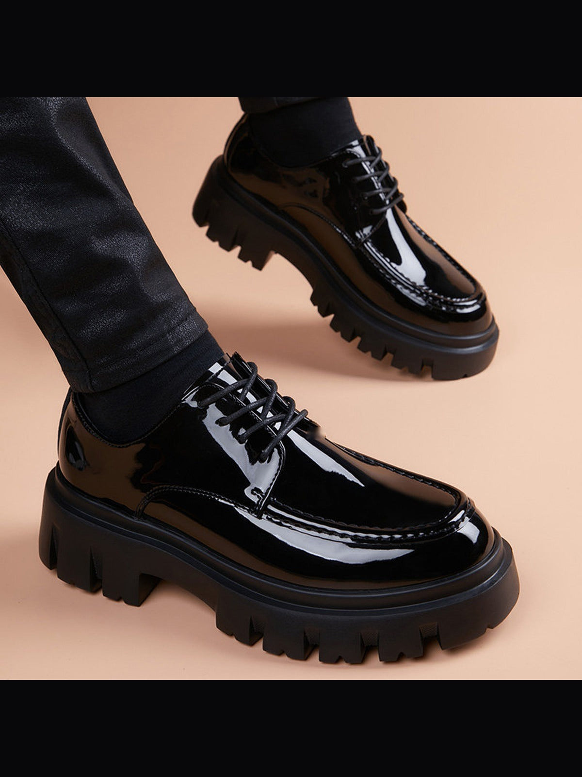Black handcrafted genuine leather shoes - color image