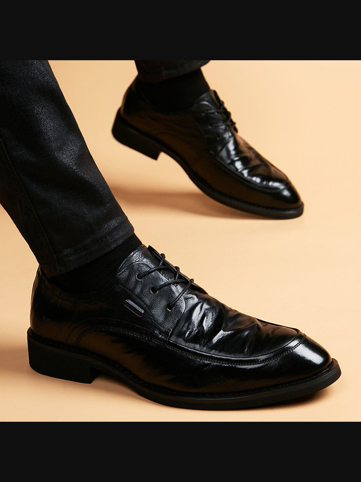 Black handcrafted genuine leather shoes - color image