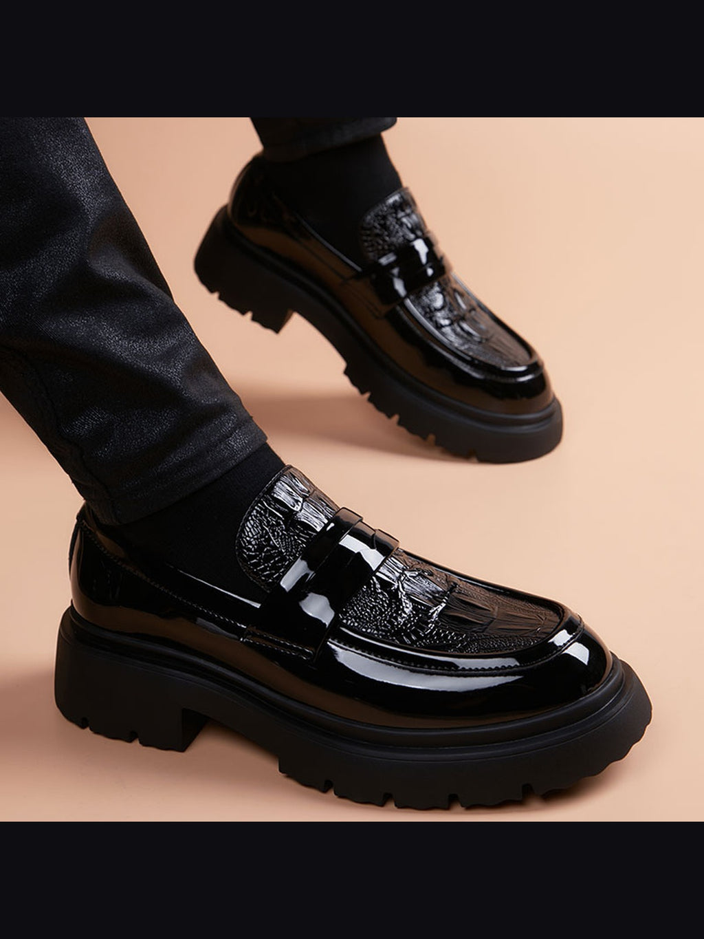 Black handcrafted genuine leather shoes - color image