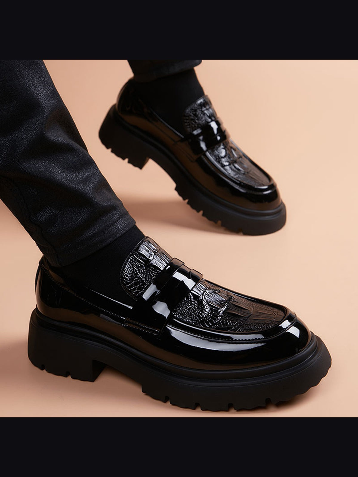 Black handcrafted genuine leather shoes - color image