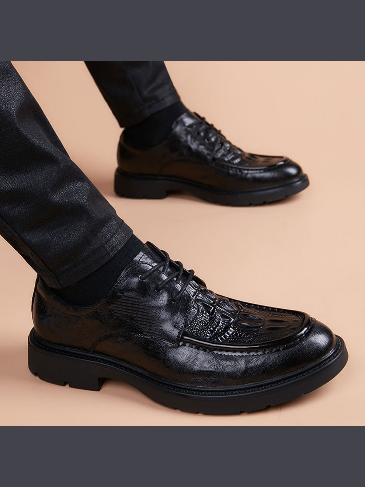 Black handcrafted genuine leather shoes - color image