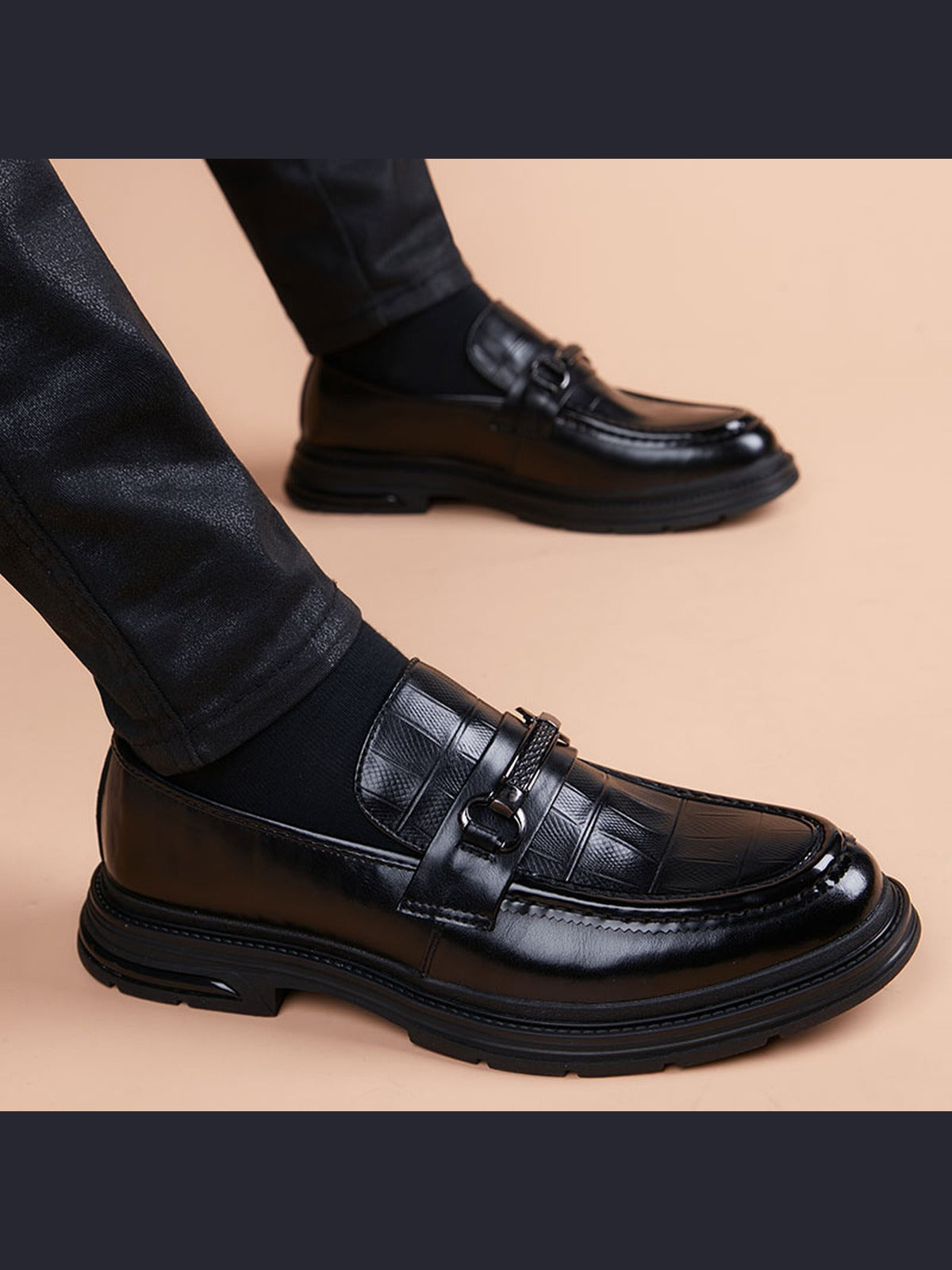 Black handcrafted genuine leather shoes - color image