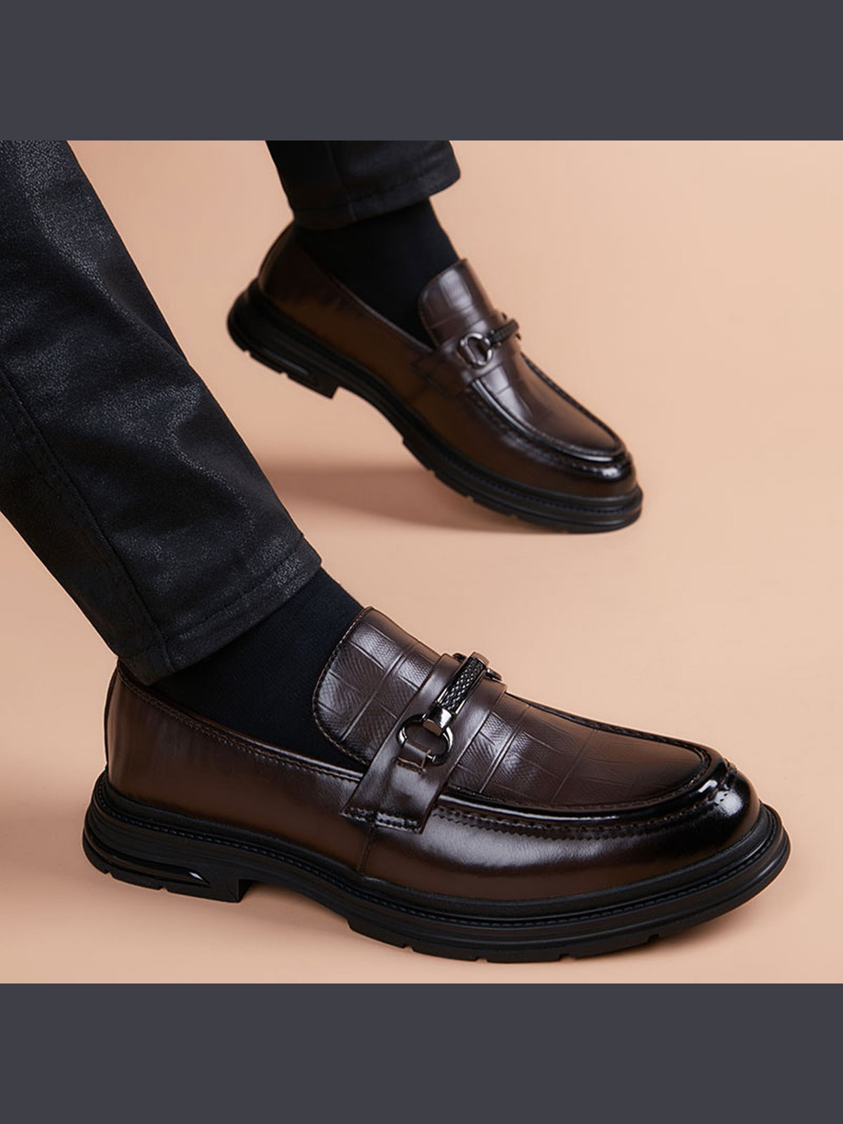 Brown handcrafted genuine leather shoes - color image