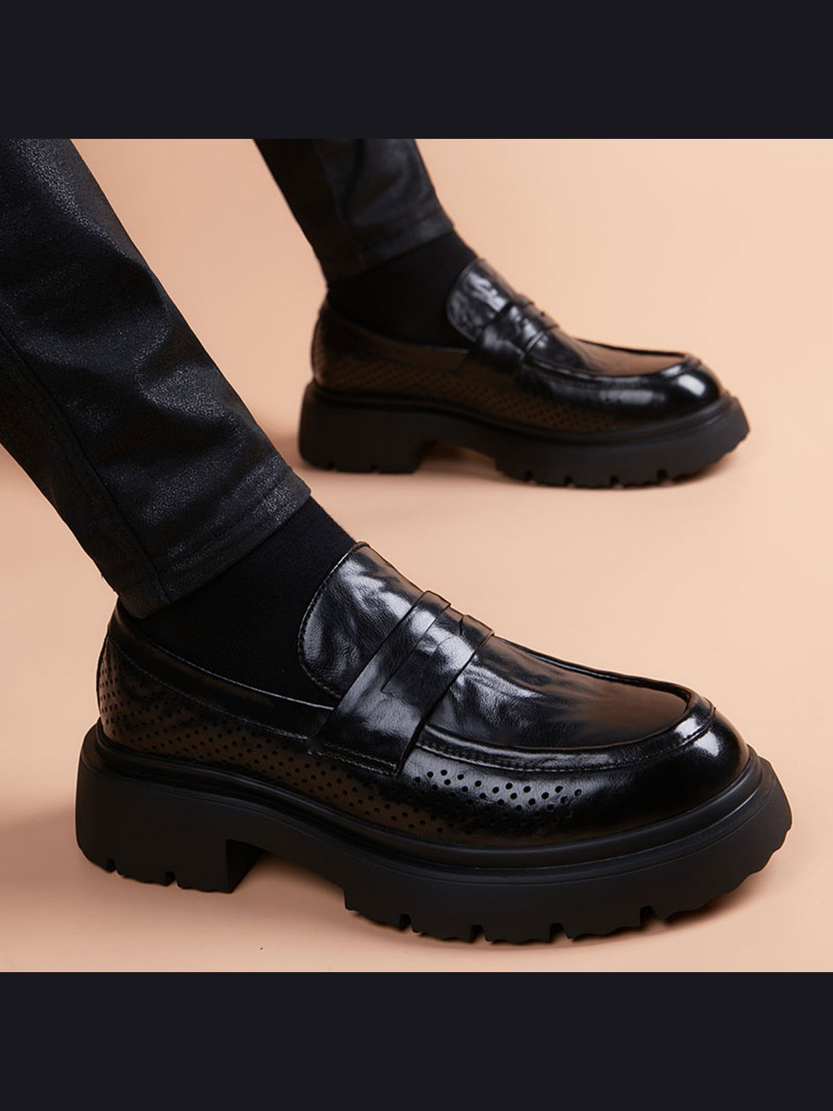Black handcrafted genuine leather shoes - color image