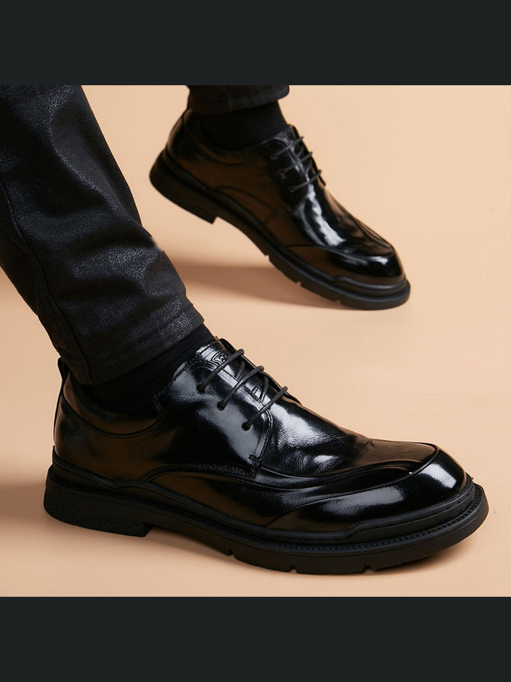 Black handcrafted genuine leather shoes - color image