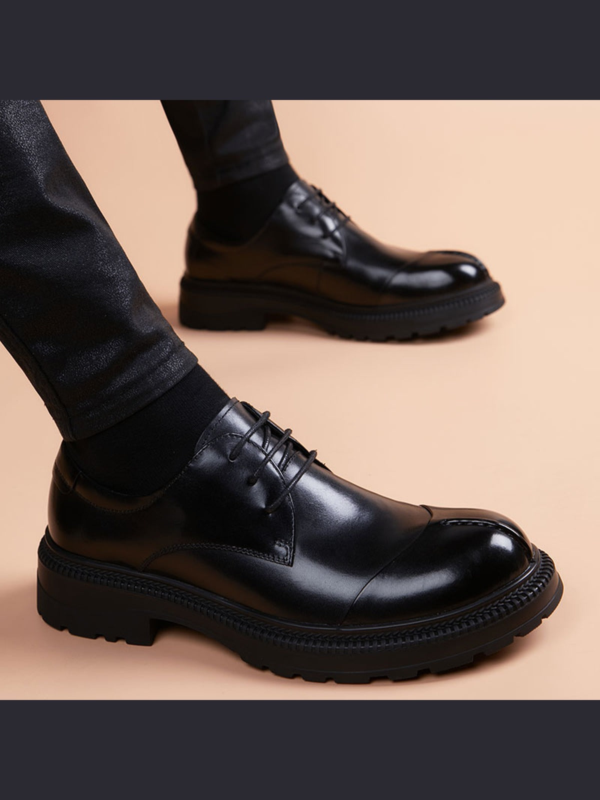 Black handcrafted genuine leather shoes - color image