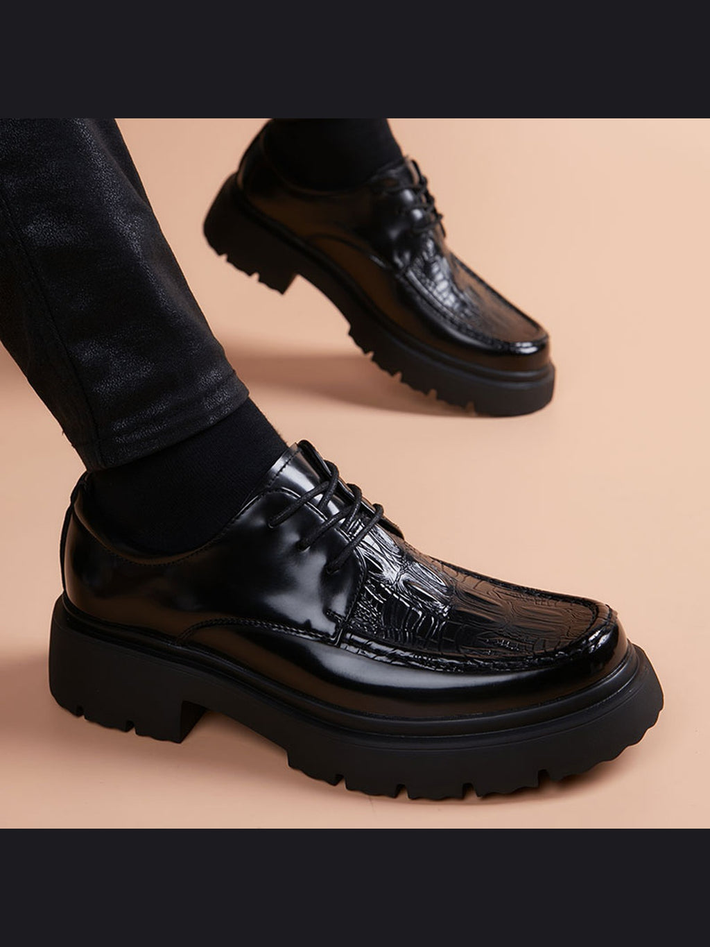 Black handcrafted genuine leather shoes - color image