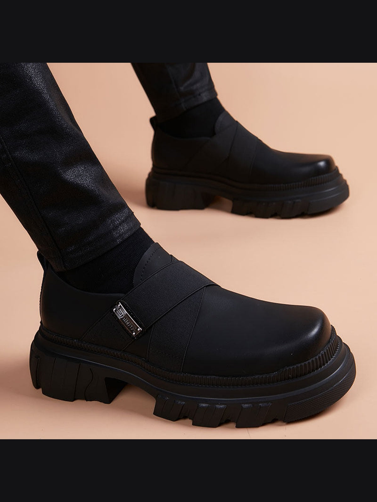 Black handcrafted genuine leather shoes - color image
