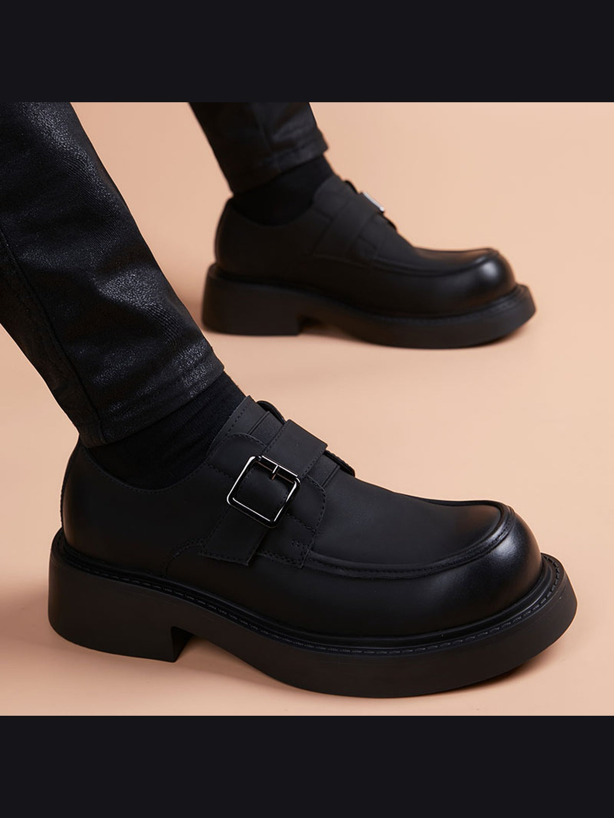Black handcrafted genuine leather shoes - color image