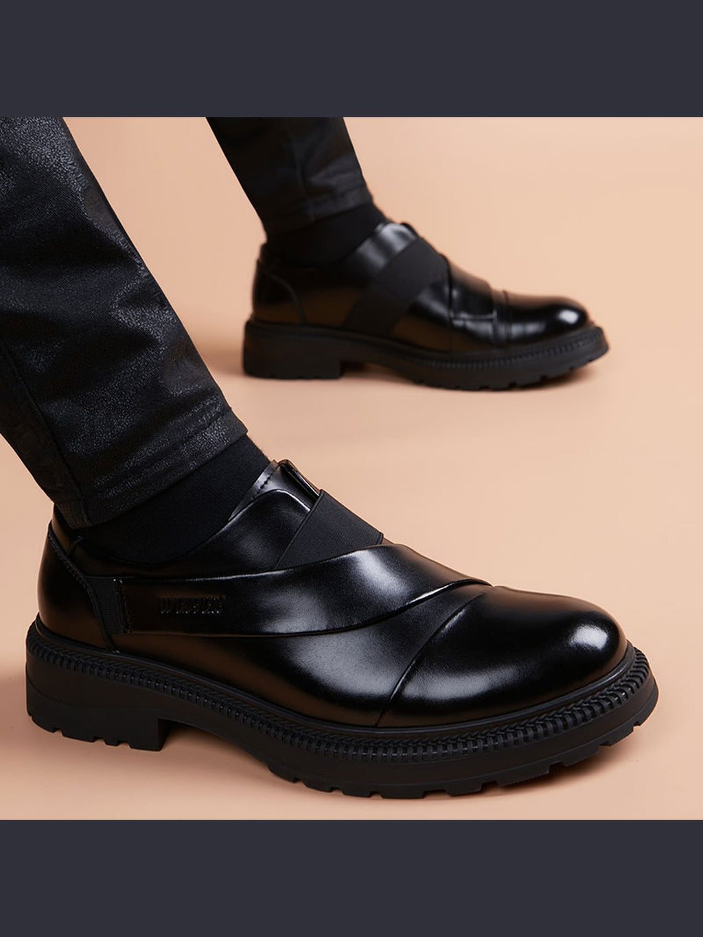 Black handcrafted genuine leather shoes - color image