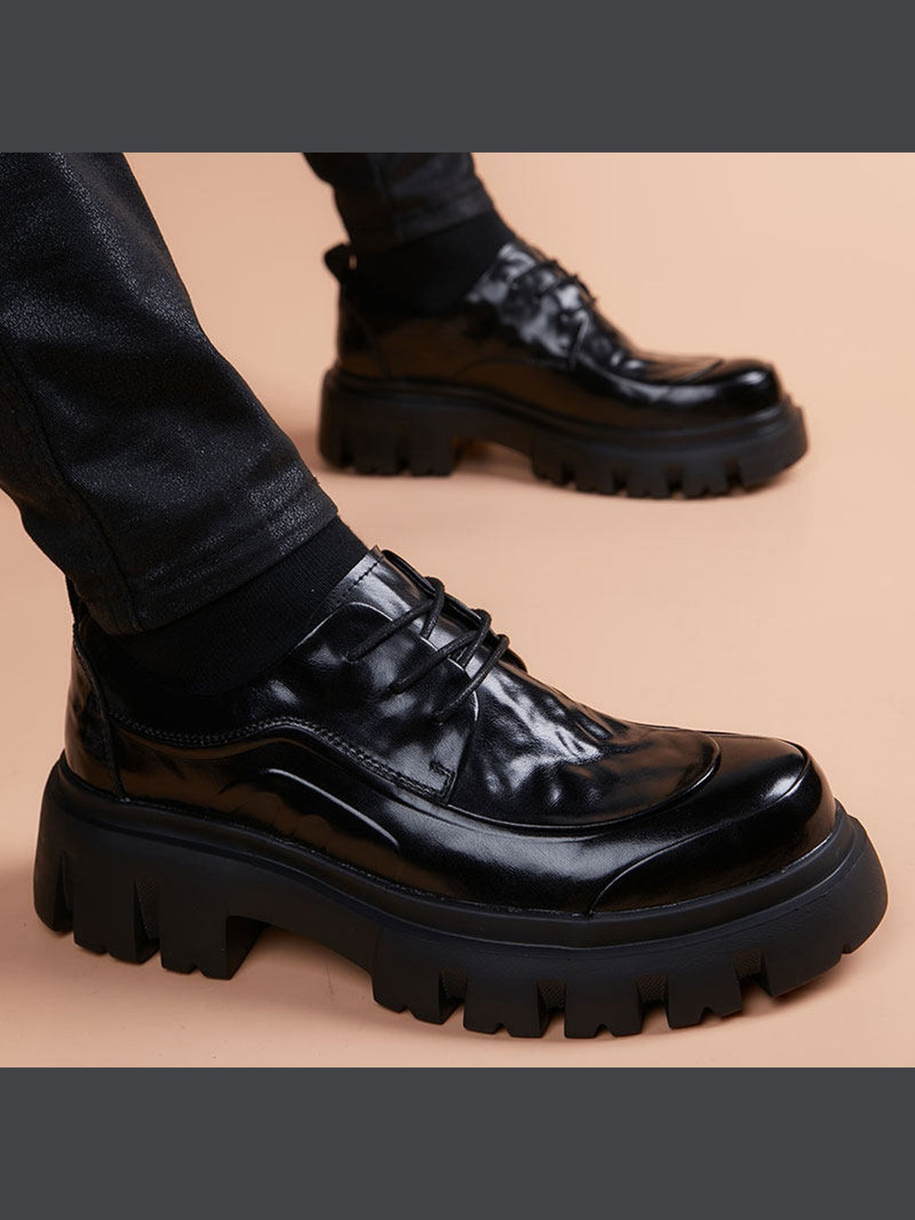 Black handcrafted genuine leather shoes - color image