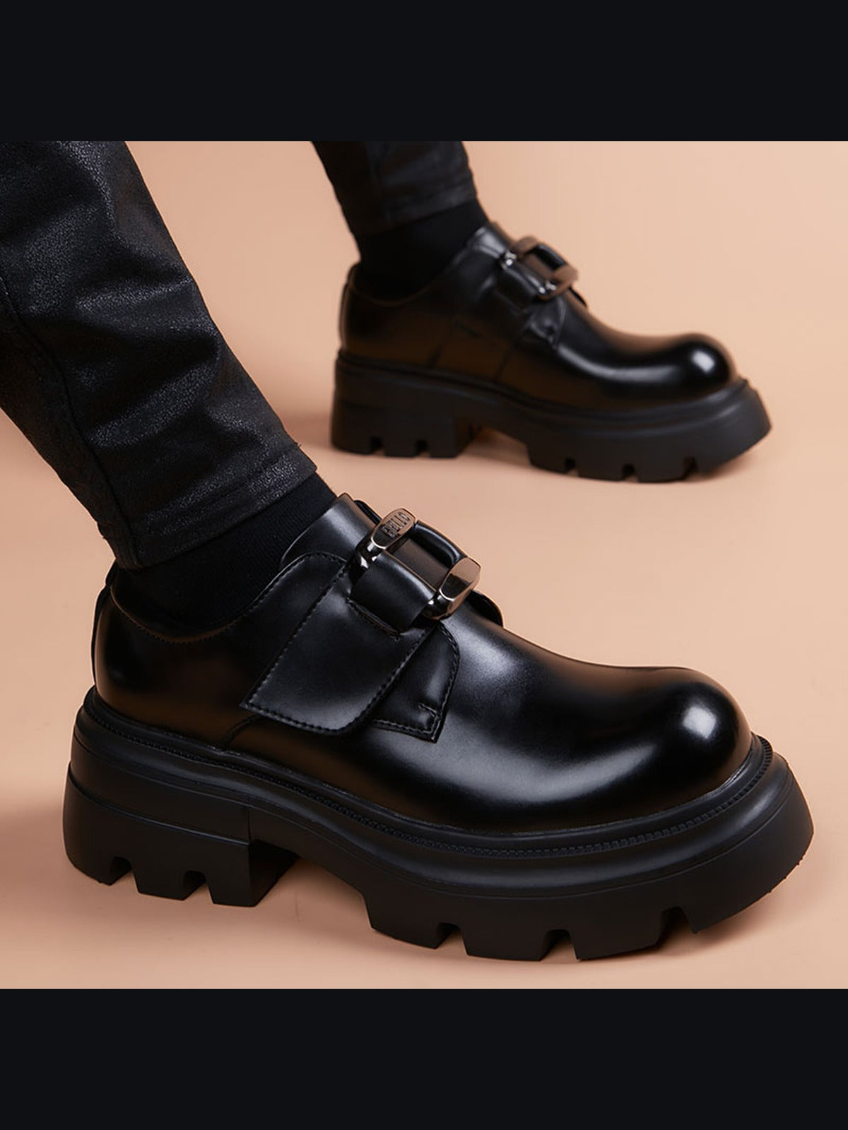 Black handcrafted genuine leather shoes - color image
