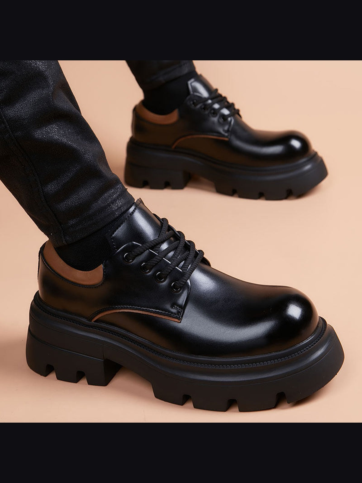 Black handcrafted genuine leather shoes - color image