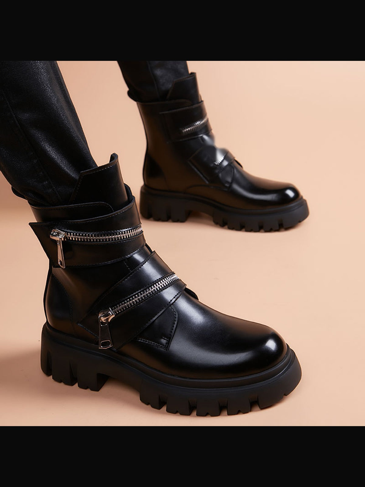 Black handcrafted genuine leather shoes - color swatch