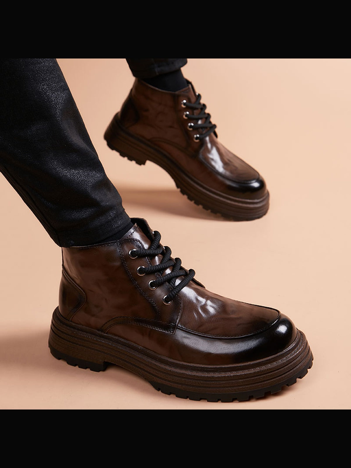 Black handcrafted genuine leather shoes - color swatch
