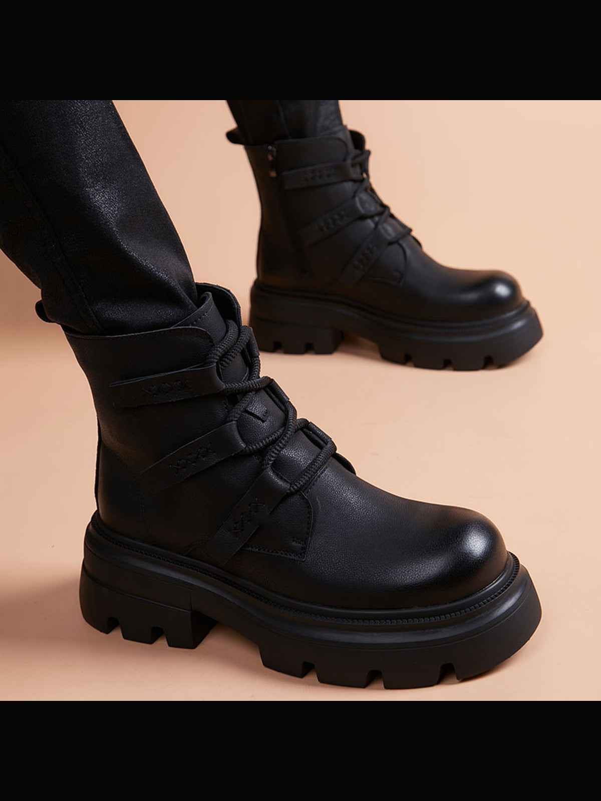 Black handcrafted genuine leather shoes - color image