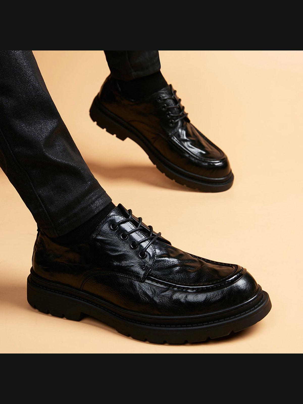 Black handcrafted genuine leather shoes - color image