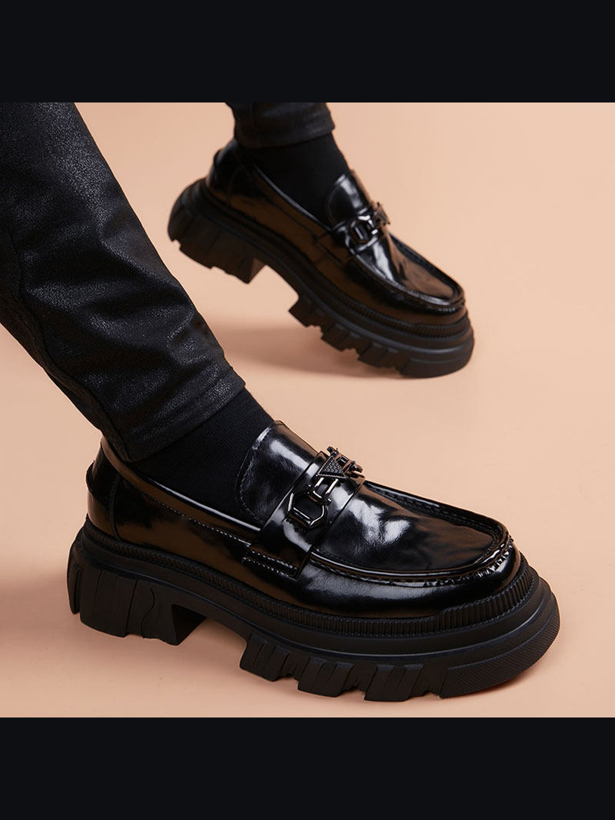 Black handcrafted genuine leather shoes - color image