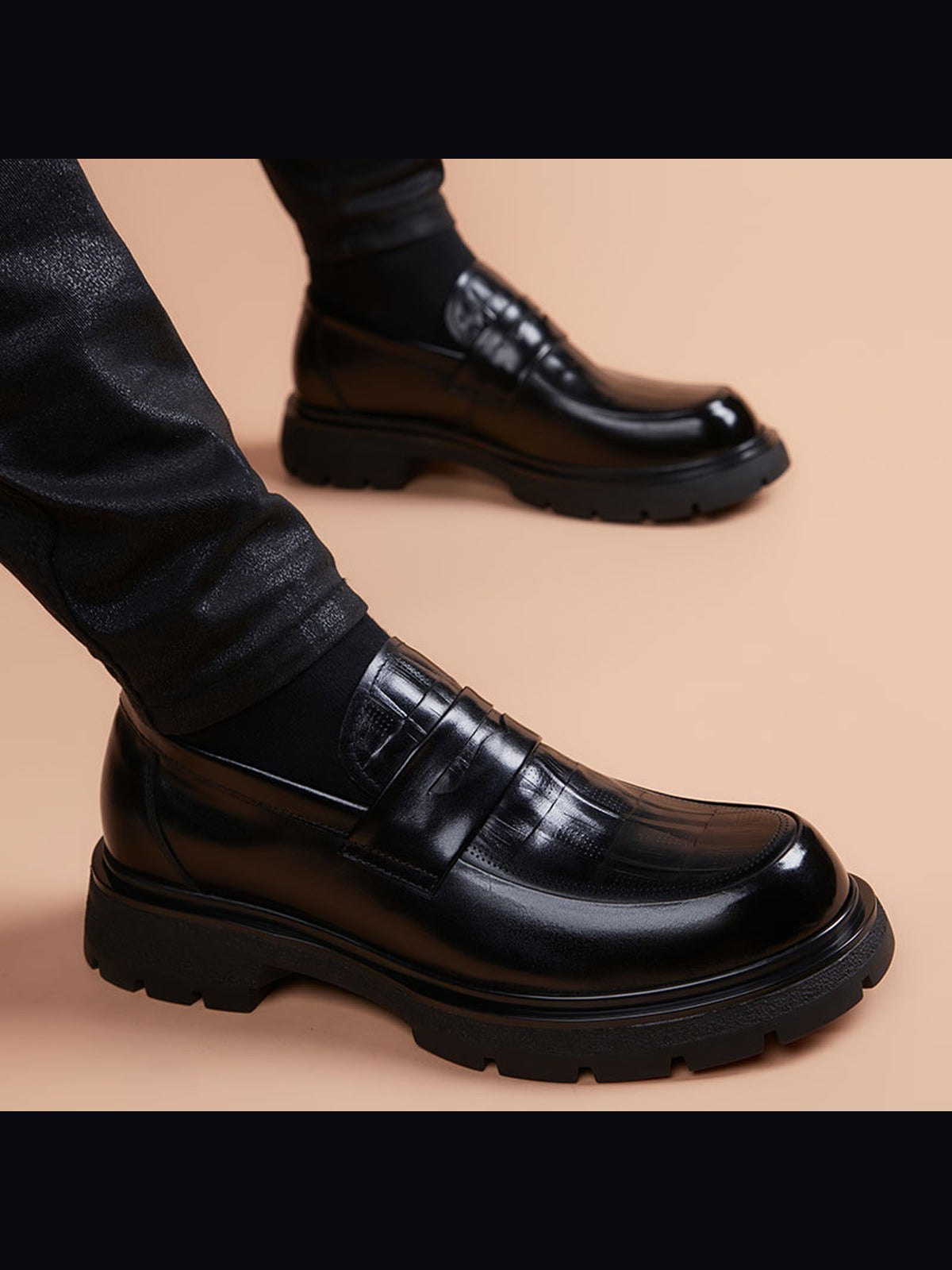 Black handcrafted genuine leather shoes - color image