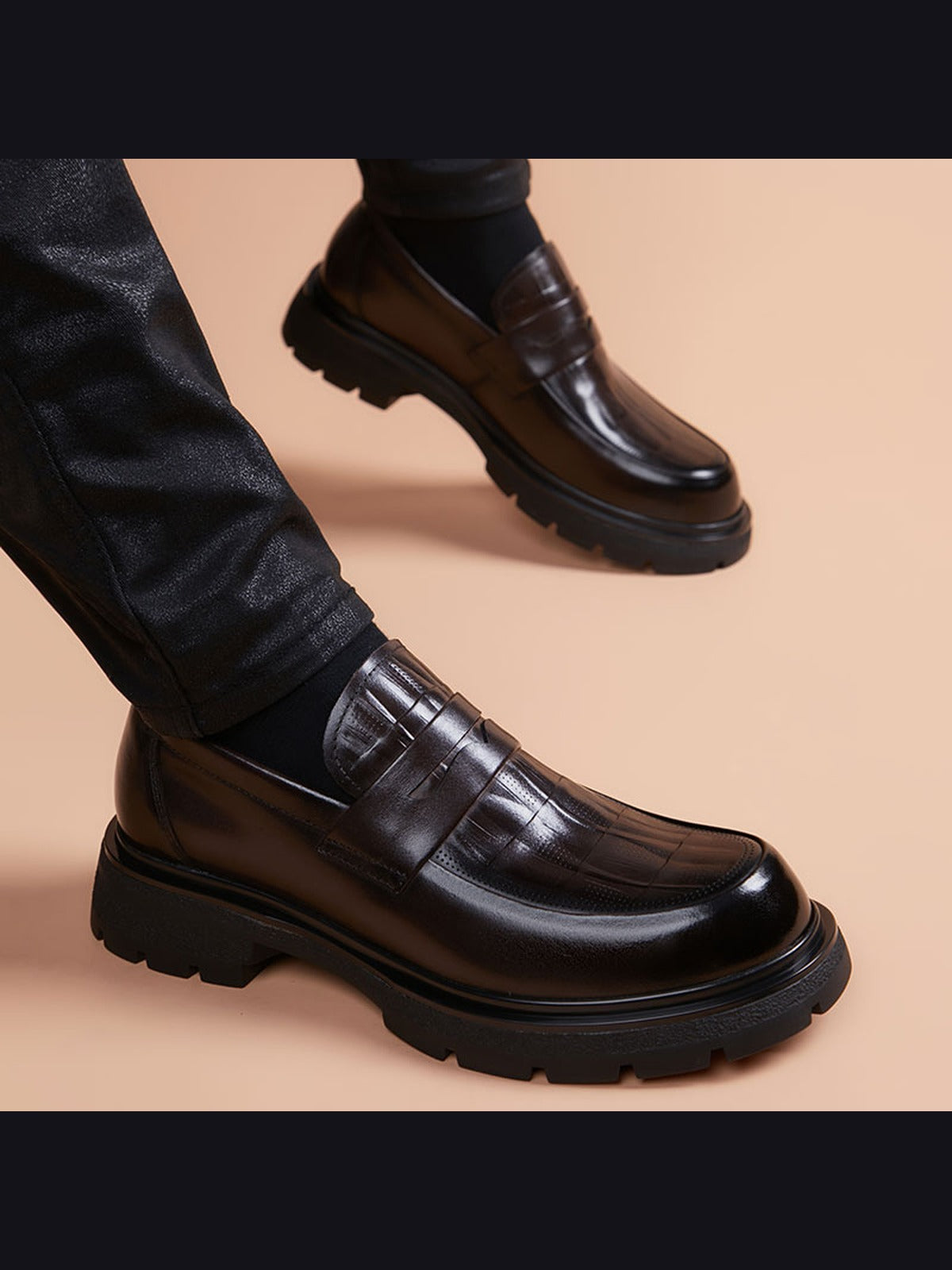 Brown handcrafted genuine leather shoes - color image