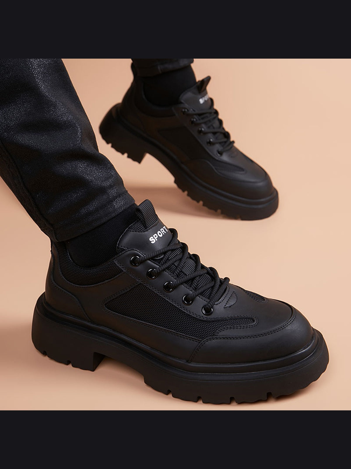Black handcrafted genuine leather shoes - color image
