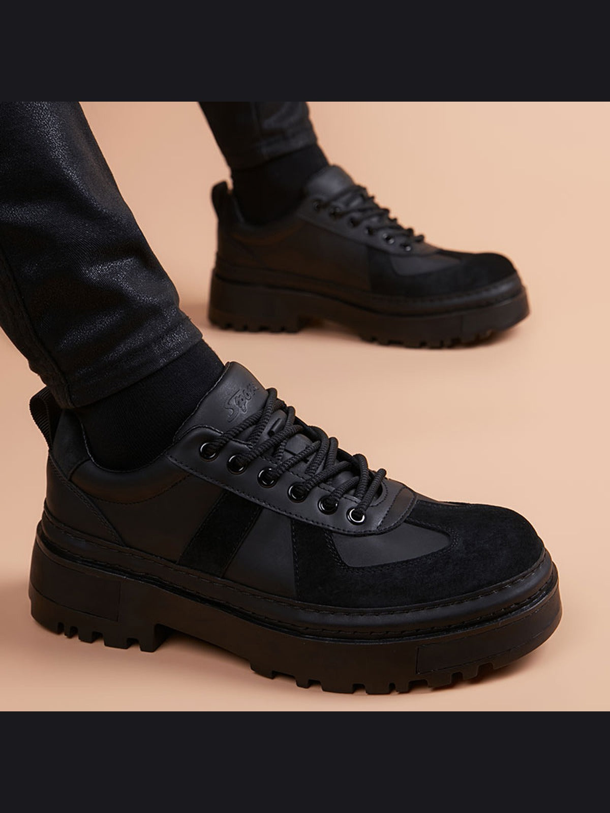 Black handcrafted genuine leather shoes - color image