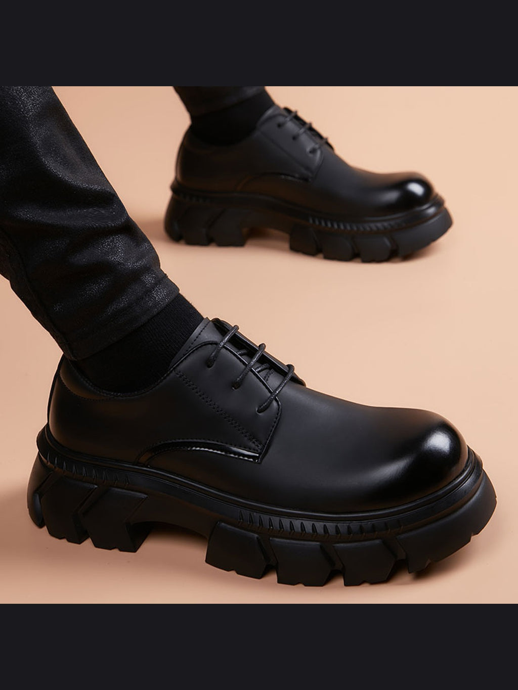 Black handcrafted genuine leather shoes - color image