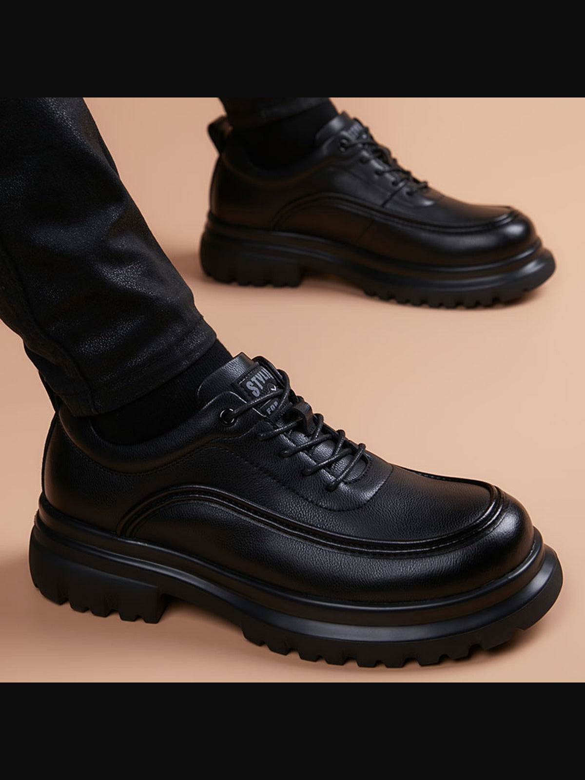 Black handcrafted genuine leather shoes - color image