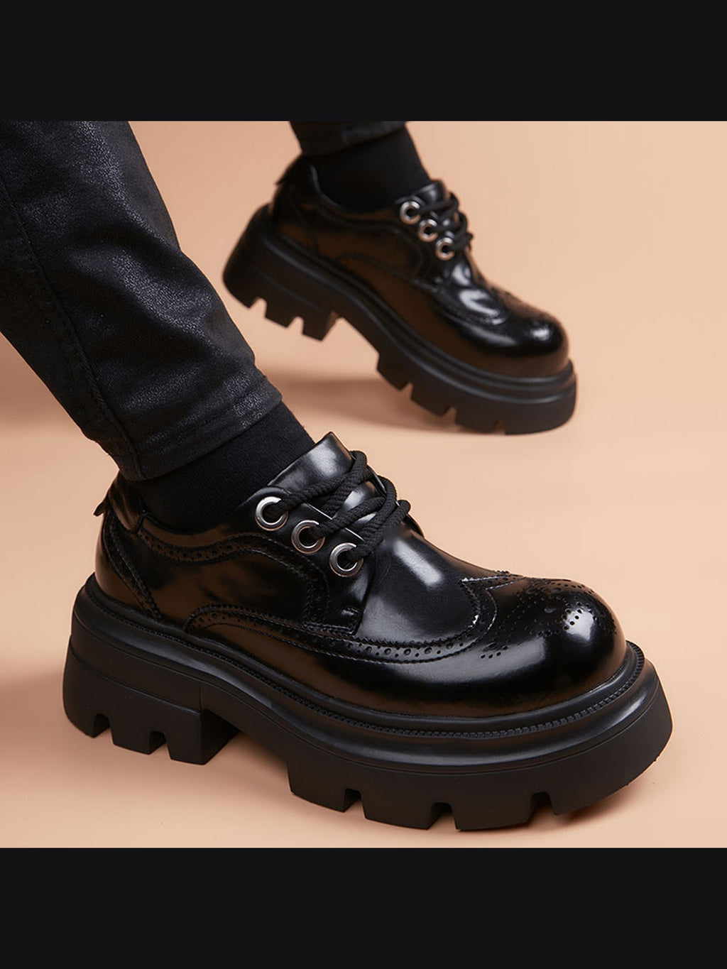 Black handcrafted genuine leather shoes - color image