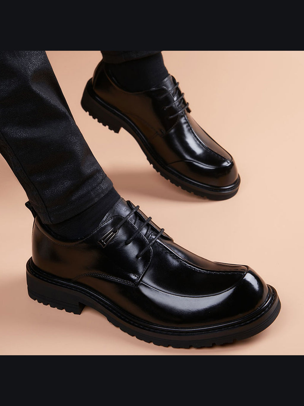 Black handcrafted genuine leather shoes - color image