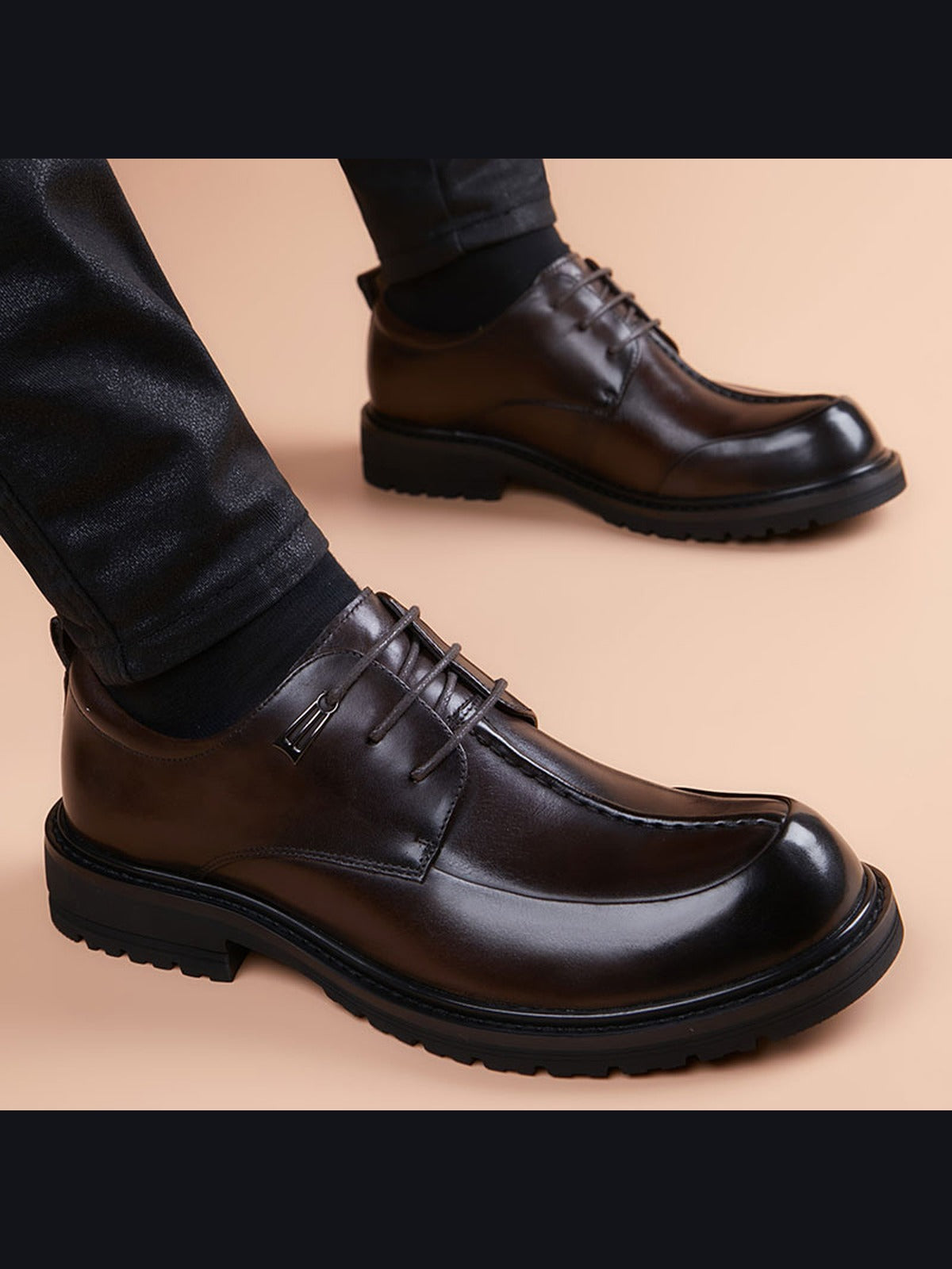 Brown handcrafted genuine leather shoes - color image