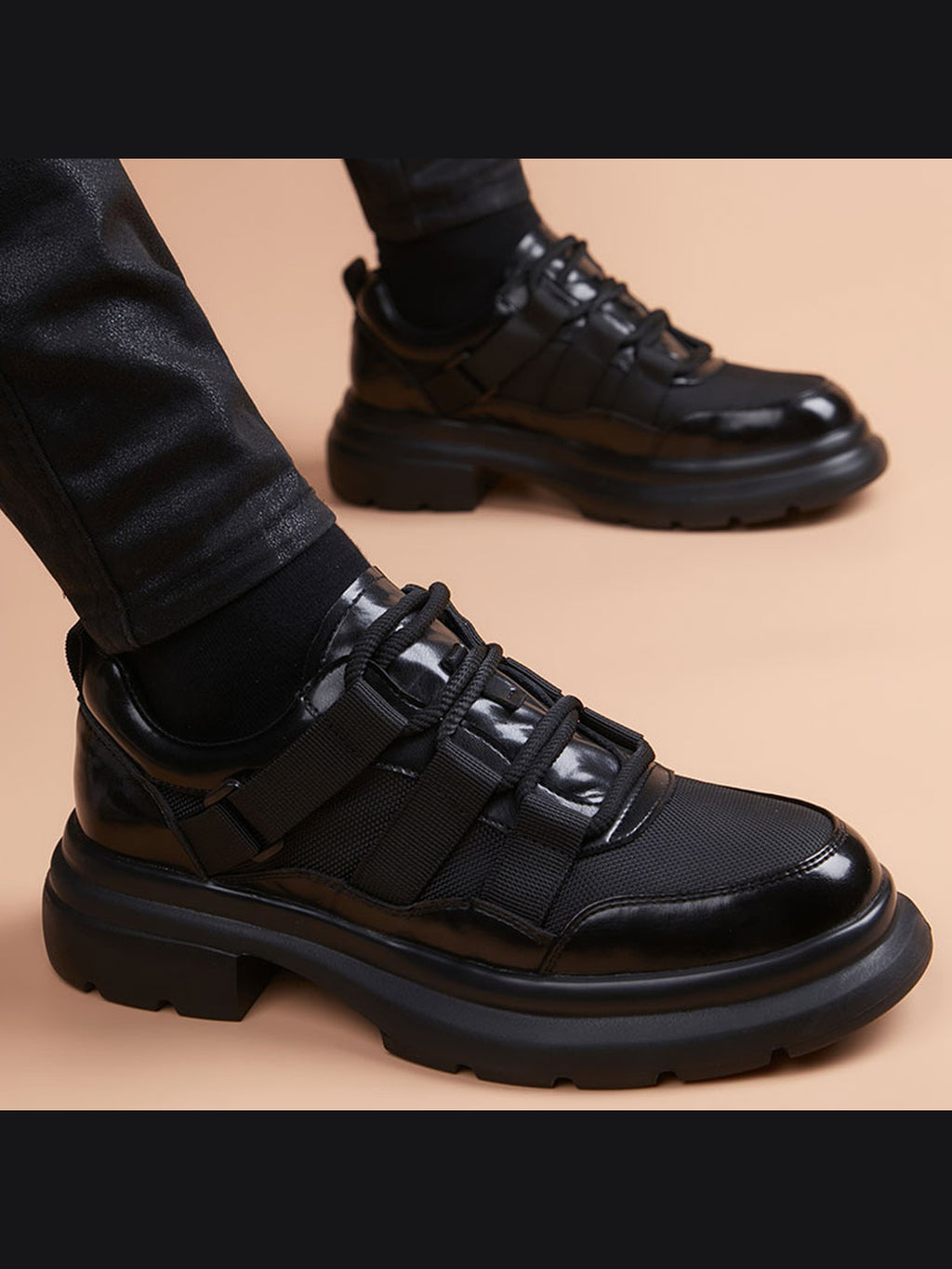 Black handcrafted genuine leather shoes - color image