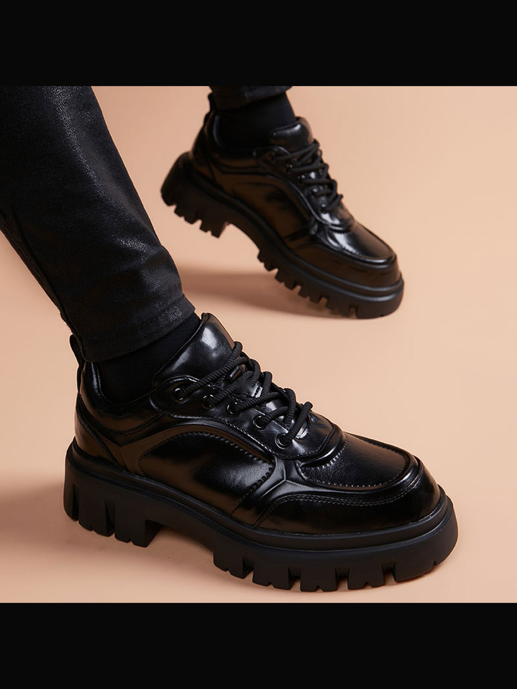 Black handcrafted genuine leather shoes - color image