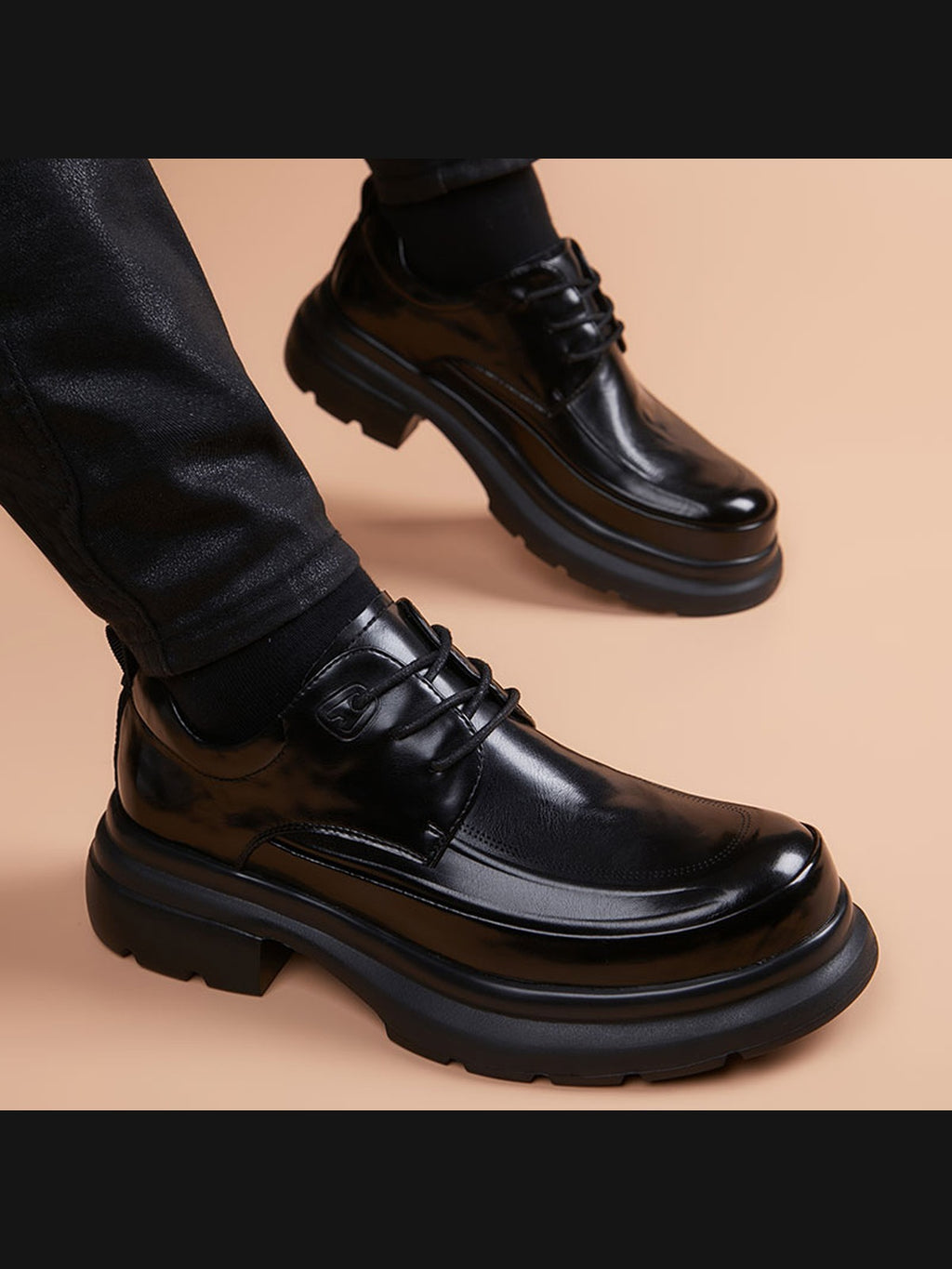 Black handcrafted genuine leather shoes - color image