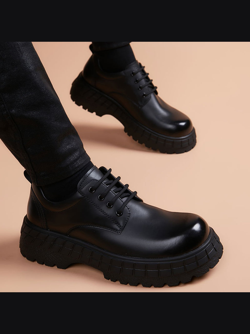 Black handcrafted genuine leather shoes - color image