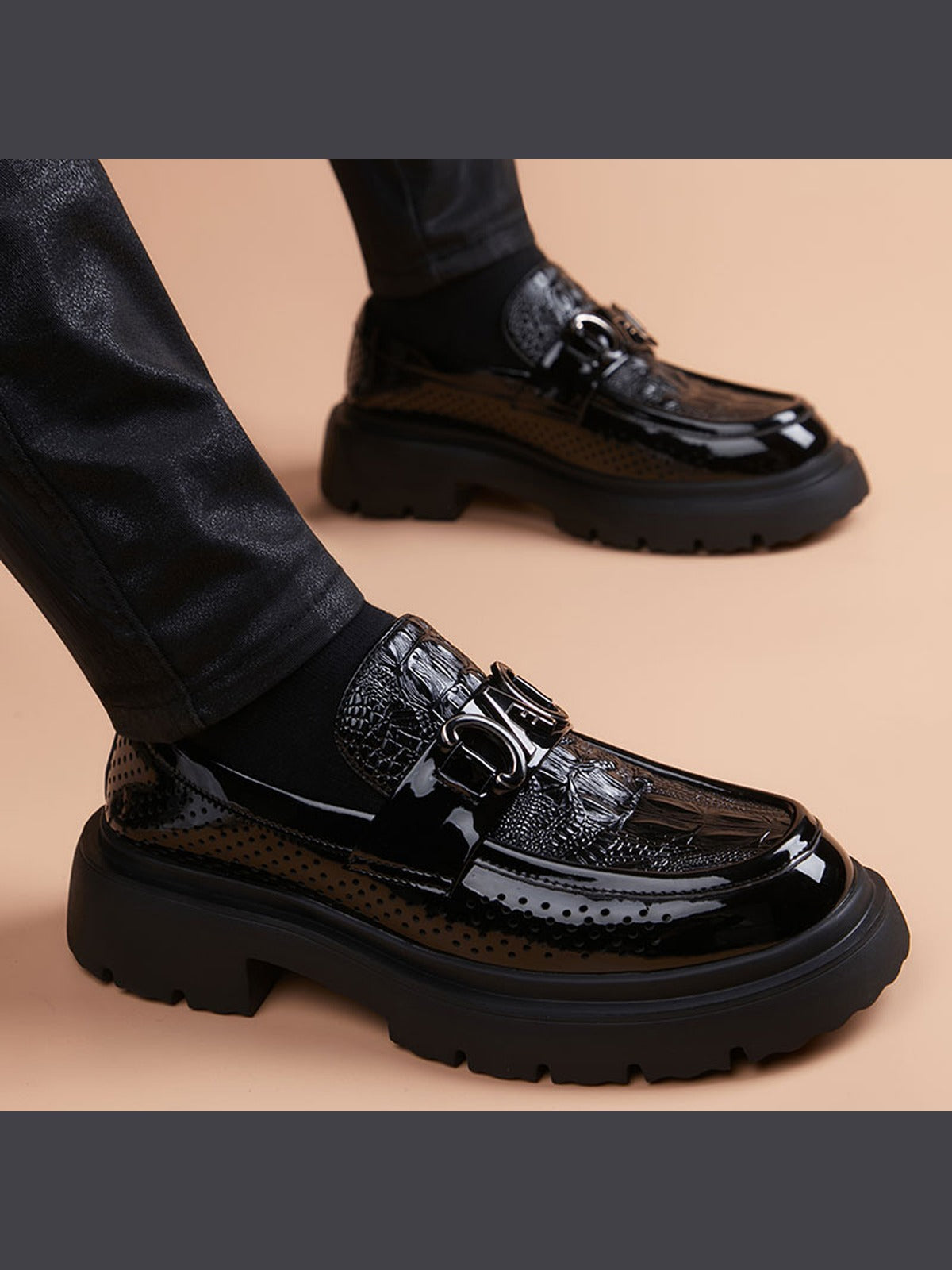 Black handcrafted genuine leather shoes - color swatch