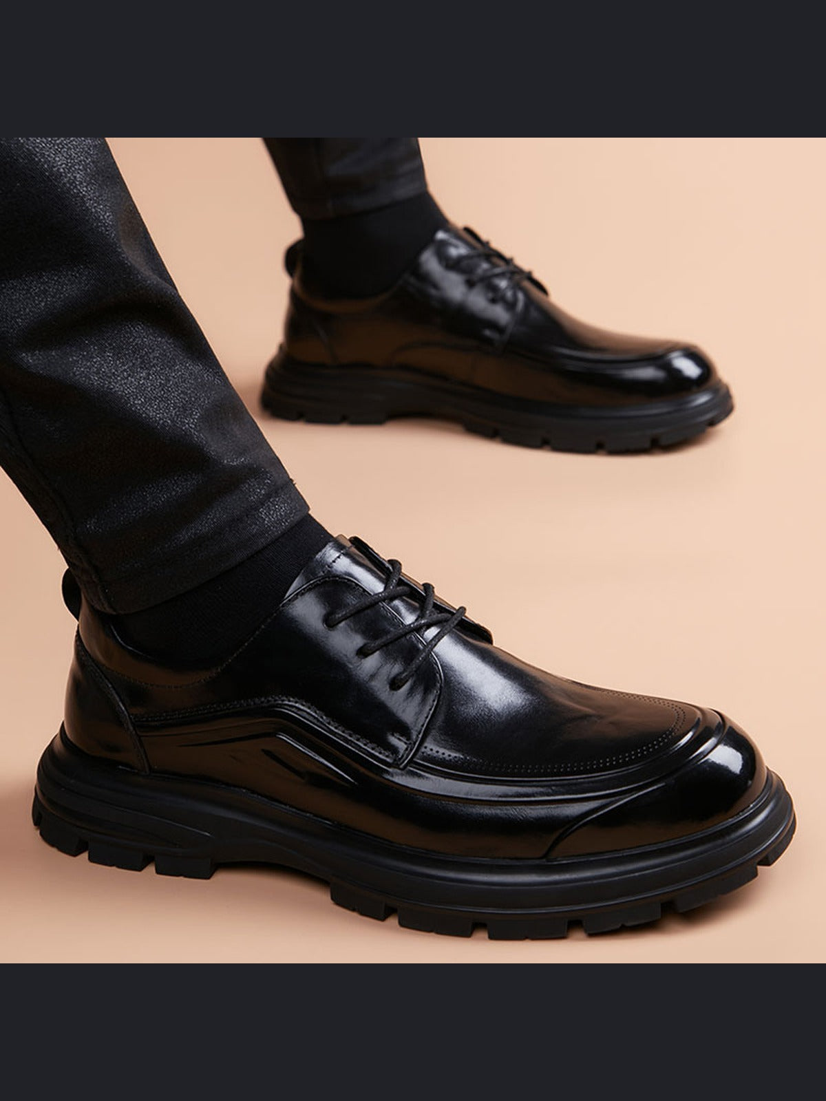 Black handcrafted genuine leather shoes - color image