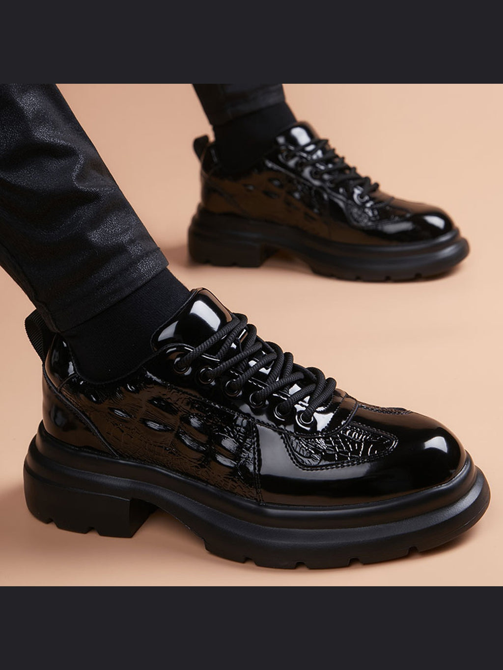 Black handcrafted genuine leather shoes - color image
