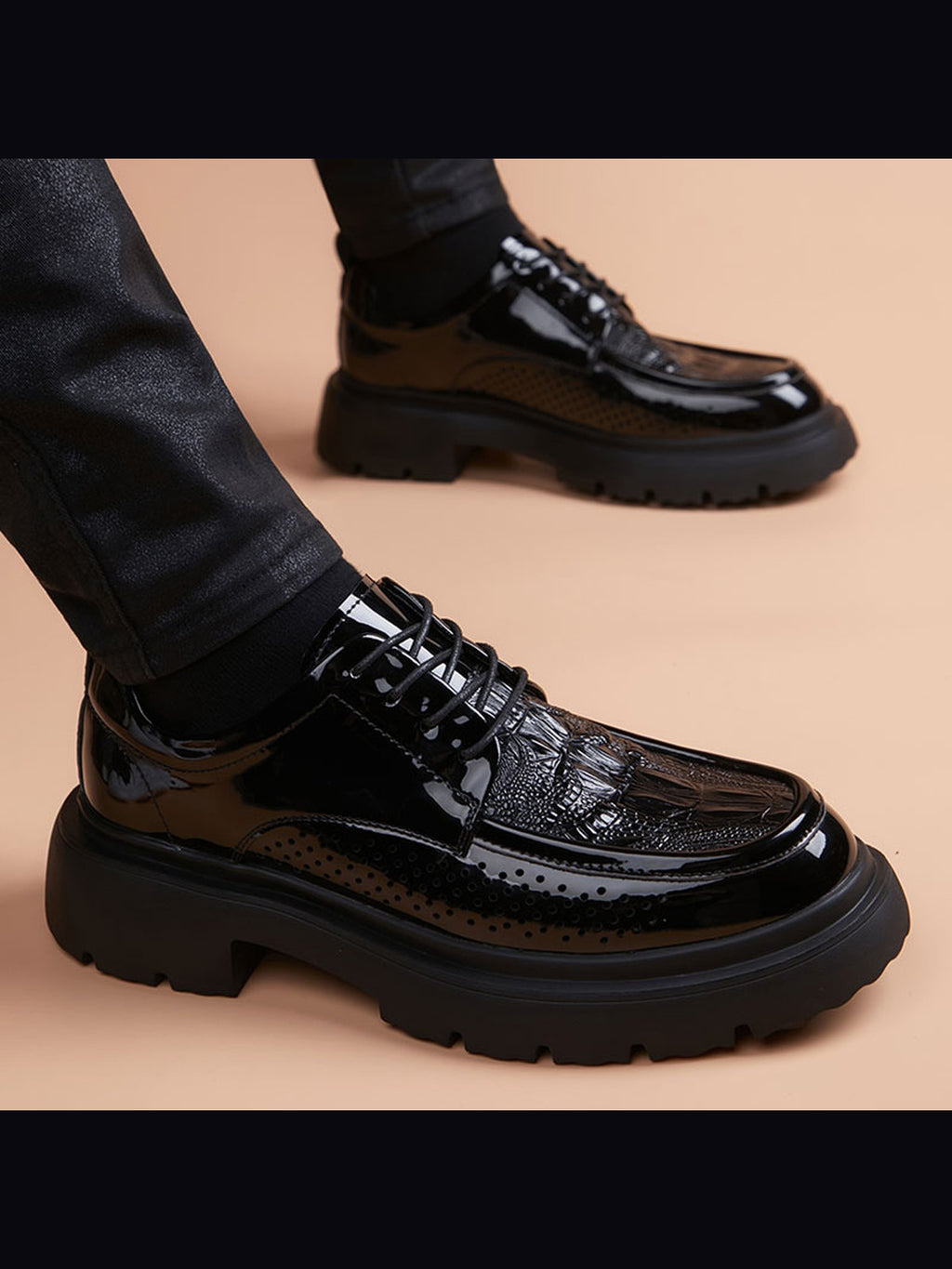 Black handcrafted genuine leather shoes - color swatch