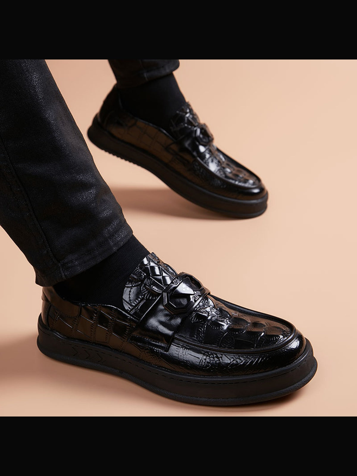 Black handcrafted genuine leather shoes - color image