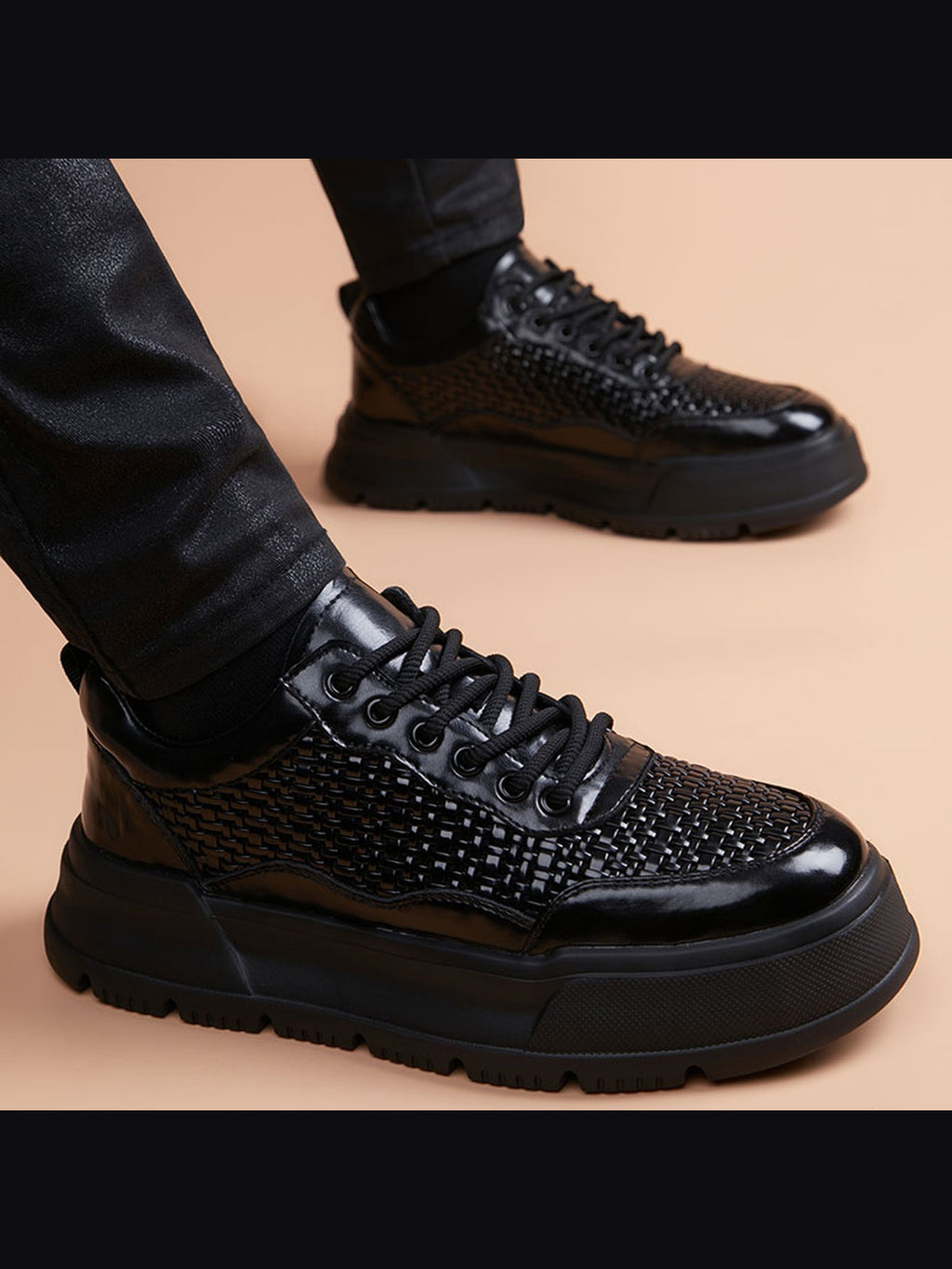 Black handcrafted genuine leather shoes - color swatch