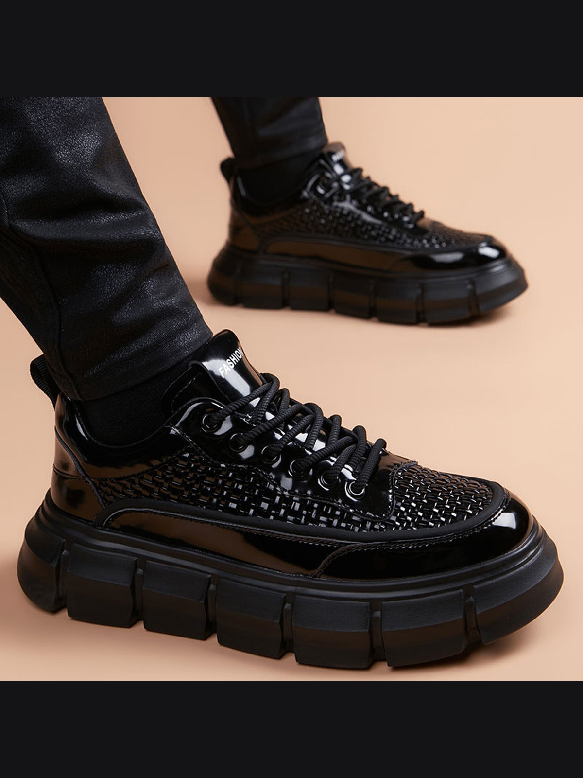 Black handcrafted genuine leather shoes - color swatch