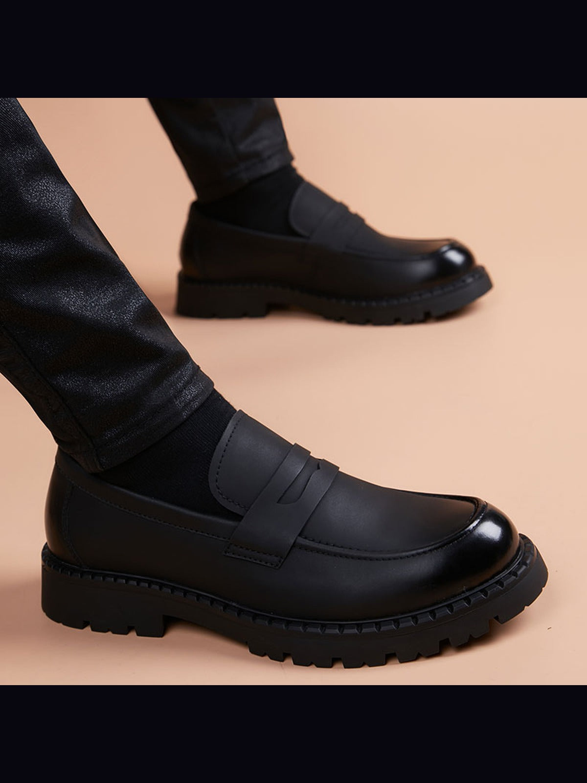 Black handcrafted genuine leather shoes - color image