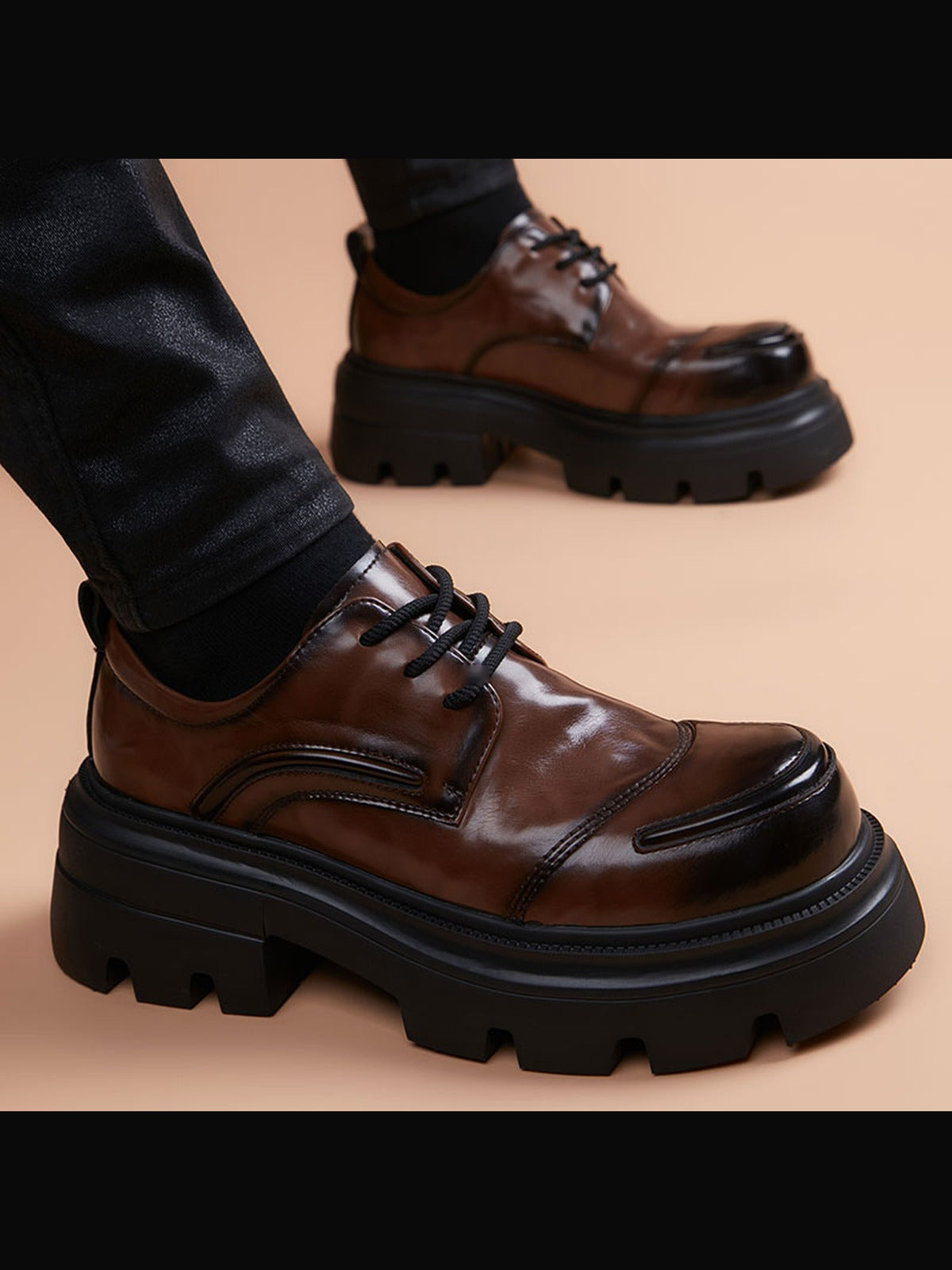 Brown handcrafted genuine leather shoes - color image