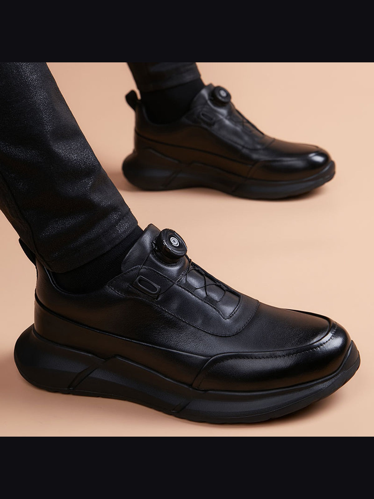 Black handcrafted genuine leather shoes - color swatch