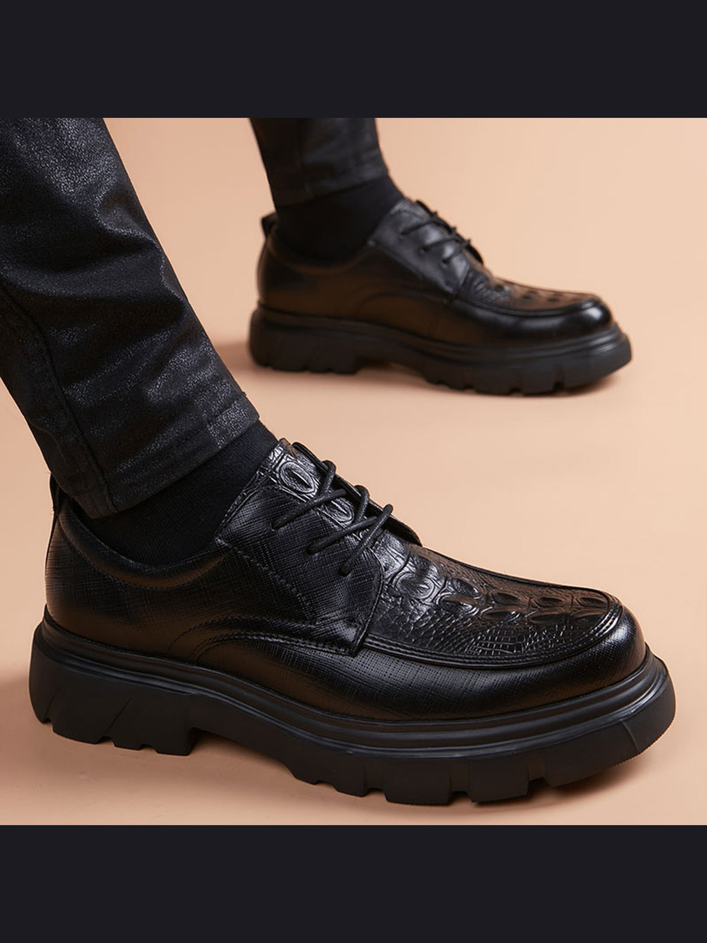 Black handcrafted genuine leather shoes - color image