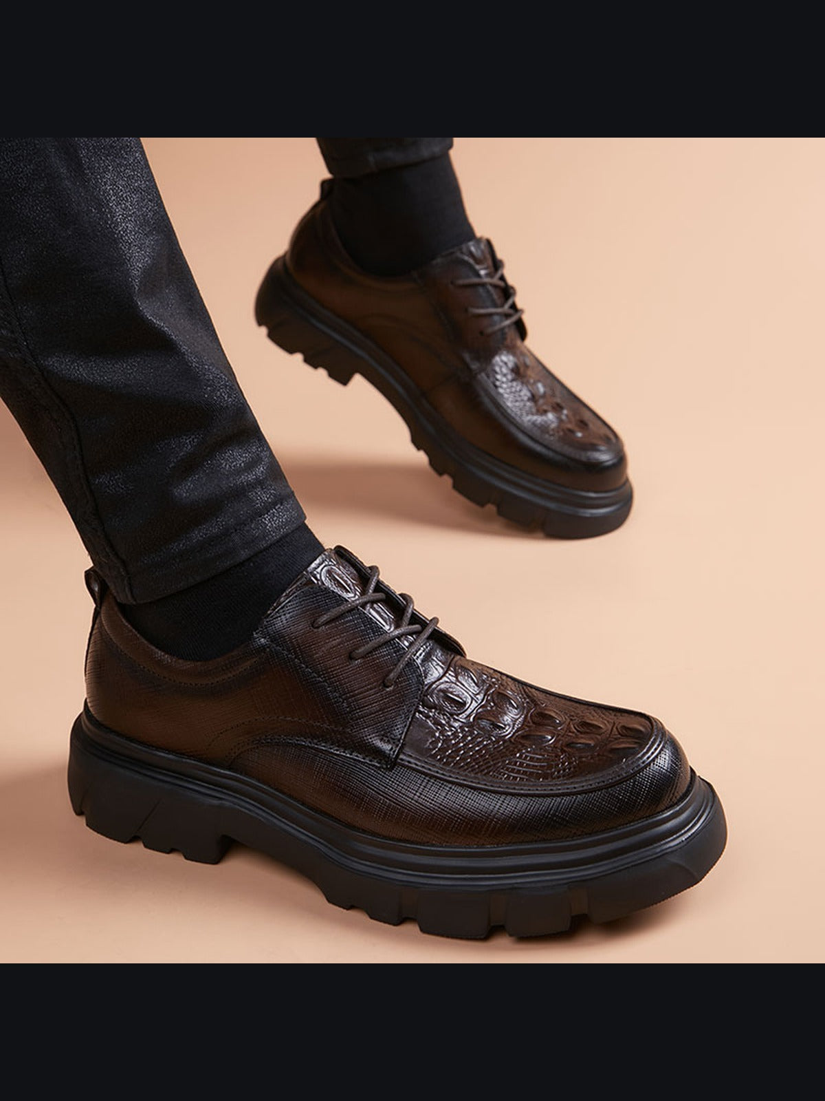 Brown handcrafted genuine leather shoes - color image