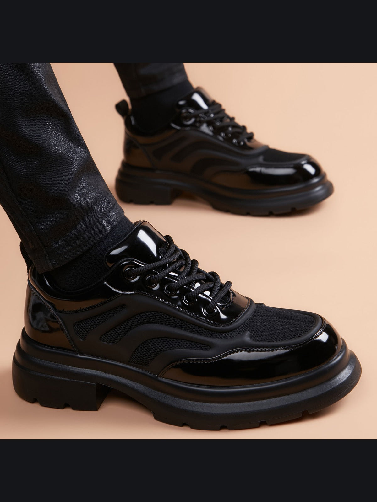 Black handcrafted genuine leather shoes - color image