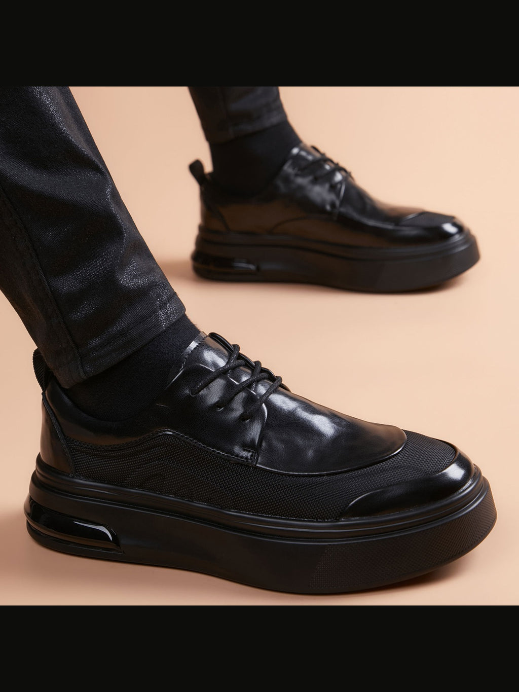 Black handcrafted genuine leather shoes - color image