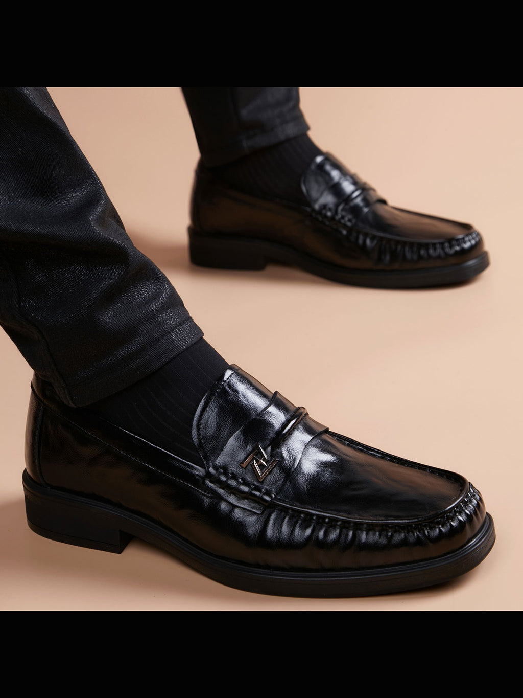 Black handcrafted genuine leather shoes - color image